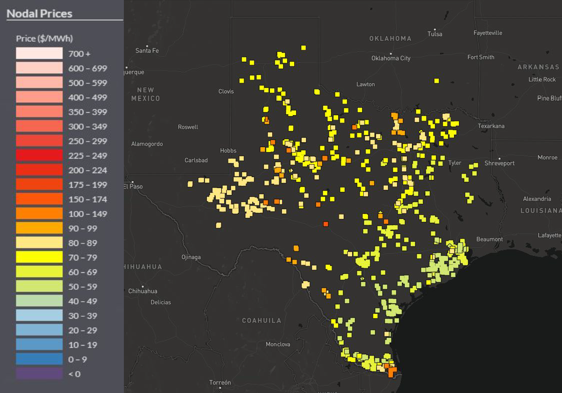 Yes Energy's PowerSignals Long Term Price Map Module showing ERCOT.