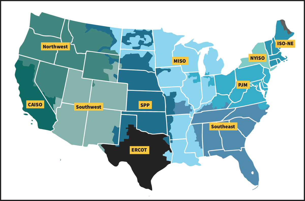 Map of Regional Transmission Organizations (RTOs)/Independent System Operators (ISOs)