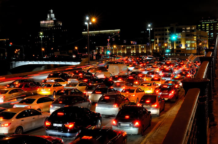 Evening traffic jam in city