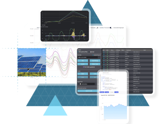 Energy trading and portfolio management dashboard showing forecasts, trade data, and solar generation