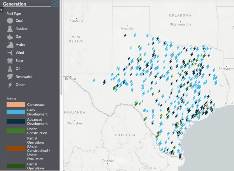 ERCOT power generation in development