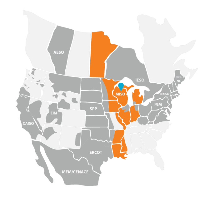 MISO on a map of North America