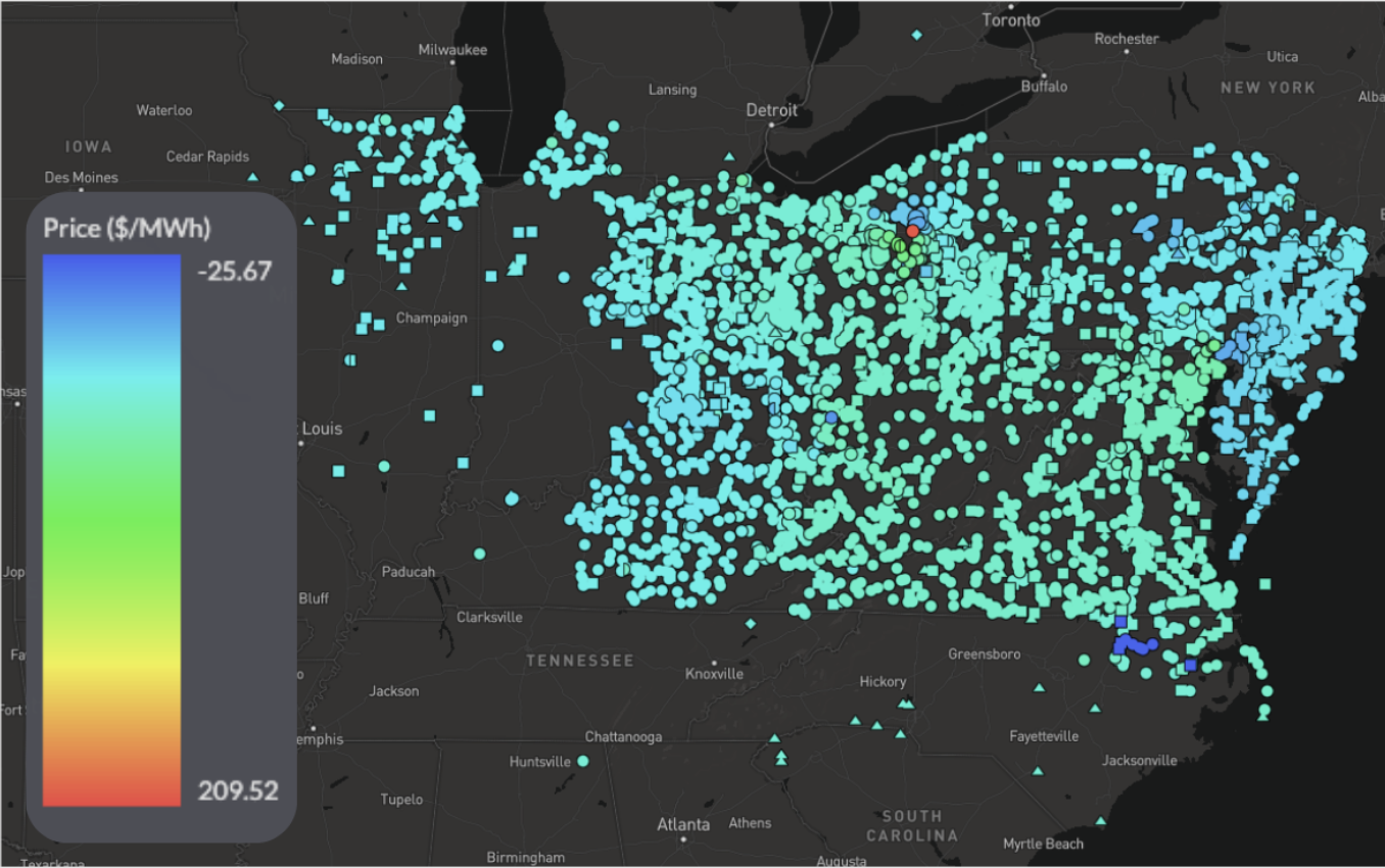 PJM real-time price map